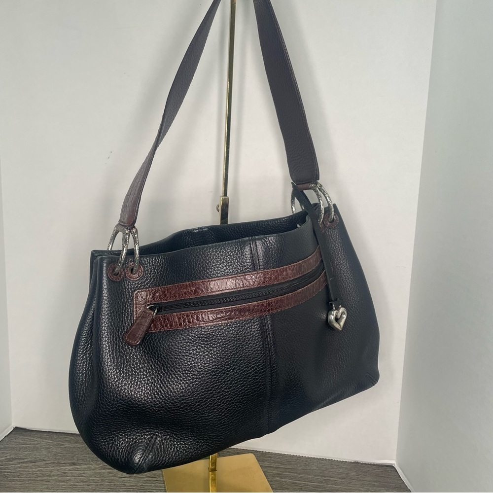 Brighton Brown/Black Hobo Leather Shoulder Bag Silver Heart Charm  Purse - Picture 4 of 15